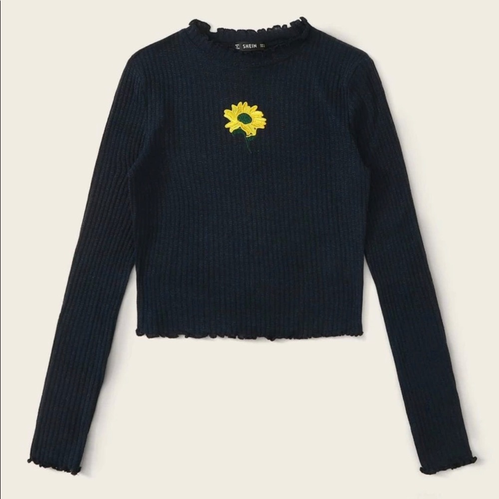 Long sleeve knit sunflower sweater